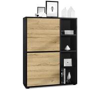 Vladon Credenza Cuba 79 x 105,5 x 35,5 cm Credenza con 8 ripiani, Struttura in nero opaco/Ante in rovere naturale