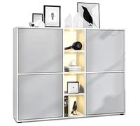 Vladon Credenza Cuba V3, bianco opaco/grigio chiaro semilucido incl. LED - Credenza moderna con 12 scomparti (130,5 x 105,5 x 35,5 cm)