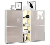 Vladon Credenza Cuba V3, bianco opaco/grigio sabbia lucido incl. LED - Credenza moderna con 12 scomparti (130,5 x 105,5 x 35,5 cm)