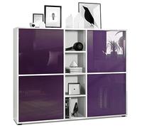 Vladon Credenza Cuba V3, bianco opaco/violetto porpora lucido - Credenza moderna con 12 scomparti (130,5 x 105,5 x 35,5 cm)