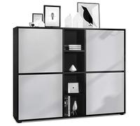 Vladon Credenza Cuba V3, nero opaco/grigio chiaro semilucido - Credenza moderna con 12 scomparti (130,5 x 105,5 x 35,5 cm)