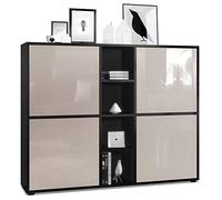 Vladon Credenza Cuba V3, nero opaco/grigio sabbia lucido - Credenza moderna con 12 scomparti (130,5 x 105,5 x 35,5 cm)