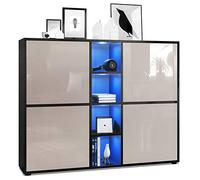 Vladon Credenza Cuba V3, nero opaco/grigio sabbia lucido incl. LED - Credenza moderna con 12 scomparti (130,5 x 105,5 x 35,5 cm)