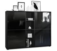 Vladon Credenza Cuba V3, nero opaco/nero lucido - Credenza moderna con 12 scomparti (130,5 x 105,5 x 35,5 cm)