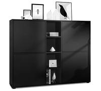Vladon Credenza Cuba V3, nero opaco/nero opaco - Credenza moderna con 12 scomparti (130,5 x 105,5 x 35,5 cm)