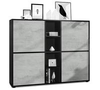 Vladon Credenza Cuba V3, nero opaco/ottica cermento ossido - Credenza moderna con 12 scomparti (130,5 x 105,5 x 35,5 cm)