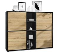Vladon Credenza Cuba V3, nero opaco/rovere naturale - Credenza moderna con 12 scomparti (130,5 x 105,5 x 35,5 cm)