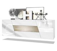 Vladon Credenza Houston, cassettiera sospesa, Struttura Bianca Opaca, Frontali Bianchi Lucidi, cassetto Centrale Quercia ribbeck, (178 x 57,5 x 38,5 cm)