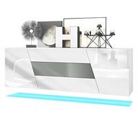 Vladon Credenza Houston, cassettiera sospesa, Struttura Bianca Opaca, Frontali Bianchi Lucidi, cassetto Centrale Grafite semilucido, incl. Illuminazione LED (178 x 57,5 x 38,5 cm)
