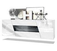 Vladon Credenza Houston, cassettiera sospesa, Struttura Bianca Opaca, Frontali Bianchi Lucidi, cassetto Centrale Nero Lucido, (178 x 57,5 x 38,5 cm)