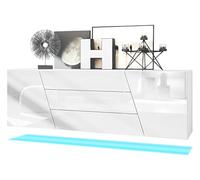 Vladon Credenza Houston, cassettiera sospesa, Struttura Bianca Opaca, Frontali Bianchi Lucidi, incl. Illuminazione LED (178 x 57,5 x 38,5 cm)