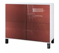 Vladon Credenza Rova V3 - Mobile da cucina moderno con 4 ante Push-to-Open bianco opaco/bordeaux lucido (92,5 x 84.5 x 35)