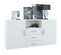 Vladon Credenza Skadu, mobile con 2 ante, 3 cassetti e 1 scomparto a giorno, bianco opaco/bianco opaco (138,5 x 71,5 x 35 cm)