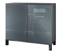 Vladon Credenza Skadu V3, Mobile da Cucina Moderno con 2 Grandi Ante antracite opaco/grigio lucido (92,5 x 84.5 x 35)