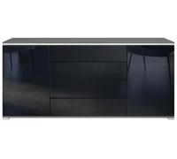 Vladon Faro V2 Credenza, mobile con 2 ante e 4 cassetti, nero opaco/nero lucido (166 x 72 x 35 cm)