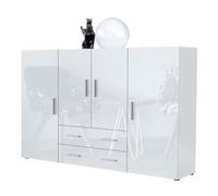 Vladon Highboard Nora Sideboard with 2 drawers and 4 doors with a total of 8 compartments behind, bianco opaco/bianco lucido (166.5 x 106.5 x 35 cm)