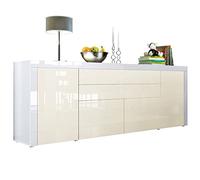 Vladon La Paz V2 Credenza, mobile con 2 ante, 2 cassetti e 2 ante a ribalta, bianco lucido/beige lucido/bianco lucido (200 x 72 x 35 cm)