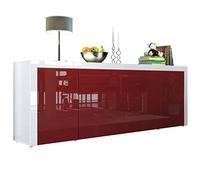 Vladon La Paz V2 Credenza, mobile con 2 ante, 2 cassetti e 2 ante a ribalta, bianco lucido/bordeaux lucido/bianco lucido (200 x 72 x 35 cm)