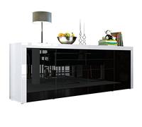 Vladon La Paz V2 Credenza, mobile con 2 ante, 2 cassetti e 2 ante a ribalta, bianco lucido/nero lucido/bianco lucido (200 x 72 x 35 cm)