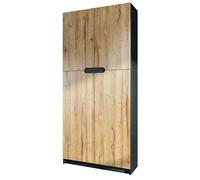 Vladon Logan V1, mobile per ufficio, schedario con 5 scomparti e 4 ante, nero opaco/rovere naturale (82 x 185 x 37 cm)