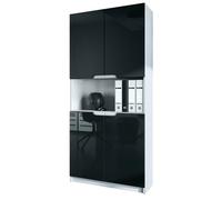 Vladon Logan V2, mobile per ufficio, schedario con 5 scomparti e 4 ante, bianco opaco/nero lucido (82 x 184 x 37 cm)