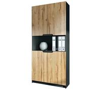 Vladon Logan V2, mobile per ufficio, schedario con 5 scomparti e 4 ante, nero opaco/rovere naturale (82 x 184 x 37 cm)