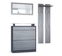 Vladon Loret Mini Hallway Set, Set da corridoio con 1 scarpiera, 1 Specchio a Parete e 2 Pannelli Appendiabiti, Antracite/avola-Antracite (89 x 104 x 23 cm)
