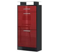 Vladon Loret V2, Scarpiera per 8 paia di scarpe con 2 ante a ribalta, 1 cassetto e ripiano in vetro, nero opaco/bordeaux lucido (46 x 104 x 23 cm)