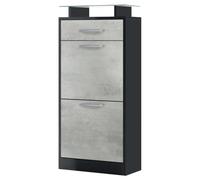 Vladon Loret V2, Scarpiera per 8 paia di scarpe con 2 ante a ribalta e 1 cassetto e ripiano in vetro, nero opaco/ossido di grigio (46 x 104 x 23 cm)