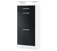 Vladon Loret V2, Scarpiera per 8 paia di scarpe con 2 ante a ribalta e 1 cassetto e ripiano in vetro, bianco opaco/nero opaco (46 x 104 x 23 cm)