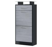 Vladon Loret V2, Scarpiera per 8 paia di scarpe con 2 ante a ribalta e 1 cassetto e ripiano in vetro, nero opaco/avola antracite (46 x 104 x 23 cm)