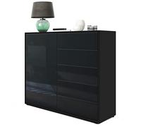 Vladon Madia Ben V2, mobile con 1 anta e 5 cassetti, nero opaco/nero lucido (79 x 74 x 36 cm)