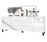 Vladon Madia Houston, credenza a 2 Ante e 3 cassetti, Mobile Bianco Opaco, Frontali Bianchi Lucidi (178 x 57,5 x 38,5 cm)