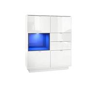 Vladon Madia Metro, struttura in bianco lucido/frontale in bianco lucido con inserto in nero lucido, illuminazione a LED inclusa.