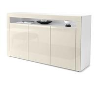 Vladon Madia Valencia, mobile a 3 ante e 1 scomparto aperto, bianco opaco/beige lucido/beige lucido (155 x 92 x 40 cm)
