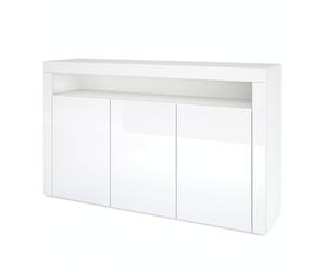 Vladon Madia Valencia, mobile a 3 ante e 1 scomparto aperto, bianco opaco/bianco lucido/bianco lucido (155 x 92 x 40 cm)