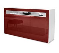 Vladon Madia Valencia, mobile a 3 ante e 1 scomparto aperto, bianco opaco/bordeaux lucido/bordeaux lucido (155 x 92 x 40 cm)