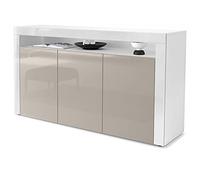 Vladon Madia Valencia, mobile a 3 ante e 1 scomparto aperto, bianco opaco/grigio sabbia lucido/bianco lucido (155 x 92 x 40 cm)