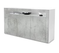 Vladon Madia Valencia, mobile a 3 ante e 1 scomparto aperto, bianco opaco/ottica cermento ossido/ottica cermento ossido (155 x 92 x 40 cm)