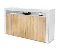 Vladon Madia Valencia, mobile a 3 ante e 1 scomparto aperto, bianco opaco/rovere naturale/bianco lucido (155 x 92 x 40 cm)