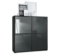 Vladon Mobile Highboard Cuba V2 104 x 105,5 x 35,5 cm credenza con 8 scomparti, Made in Germany, corpo nero opaco fronti lucidi