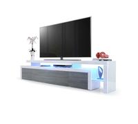 Vladon Mobile Porta-TV Leon V3, Struttura e Supporto rialzato in Bianco Lucido/Frontale in avola-Antracite con Cornice in Bianco Lucido con Illuminazione a LED (227 x 52 x 35 cm)