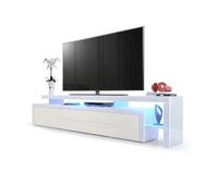 Vladon Mobile Porta-TV Leon V3, Struttura e Supporto rialzato in Bianco Lucido/Frontale in Beige Lucido con Cornice in Bianco Lucido con Illuminazione a LED (227 x 52 x 35 cm)
