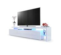 Vladon Mobile Porta-TV Leon V3, Struttura e Supporto rialzato in Bianco Lucido/Frontale in Bianco Lucido con Cornice in Bianco Lucido con Illuminazione a LED (227 x 52 x 35 cm)