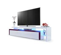 Vladon Mobile Porta-TV Leon V3, Struttura e Supporto rialzato in Bianco Lucido/Frontale in Bianco Lucido con Cornice in Violetto Porpora Lucido con Illuminazione a LED (227 x 52 x 35 cm)