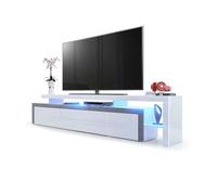 Vladon Mobile Porta-TV Leon V3, Struttura e Supporto rialzato in Bianco Lucido/Frontale in Bianco Lucido con Cornice in Grigio Lucido con Illuminazione a LED (227 x 52 x 35 cm)
