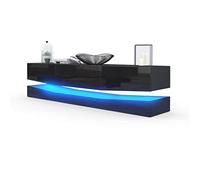 Vladon Mobiletto City, Mobile TV con Base, 1 vano a Giorno e 3 cassetti, Nero Opaco/Nero Lucido, incl. Illuminazione a LED (178 x Dimensioni variabili x 39 cm)