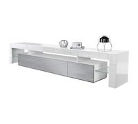 Vladon Mobiletto Lima V2, Mobile TV con 2 Ante a ribalta, 1 vano a Giorno e 2 Ripiani in Vetro, Bianco Lucido/avola Antracite (189 x 38 x 35 cm)