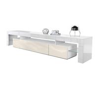 Vladon Mobiletto Lima V2, Mobile TV con 2 Ante a ribalta, 1 vano a Giorno e 2 Ripiani in Vetro, Bianco Lucido/Bianco Lucido (189 x 38 x 35 cm)