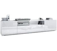 Vladon Mobiletto Mogan, Mobile TV con 2 Ante, 1 Anta a ribalta e 1 Scomparto a Giorno, Bianco Opaco/Bianco Lucido (181 x 39 x 35 cm)